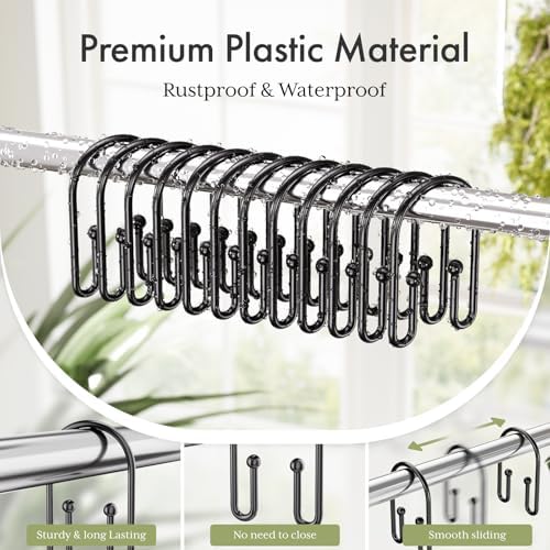 Bathway Shower Curtain Hooks Black, Double Hook Shower Curtain Hooks Rust Proof - Image 3