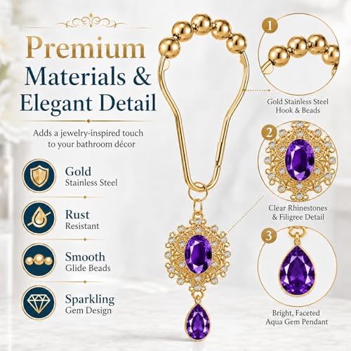 12PCS Purple Gem Shower Curtain Hooks, Elegant Bathroom Decor - Image 2