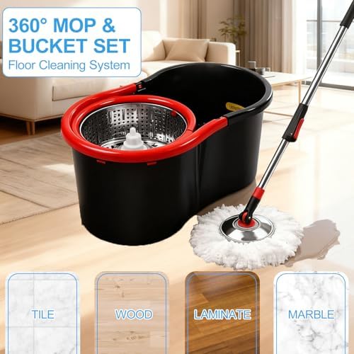 Spin Mop and Bucket with Wringer Set, 360°Rotating Head Mop Bucket System - Image 4