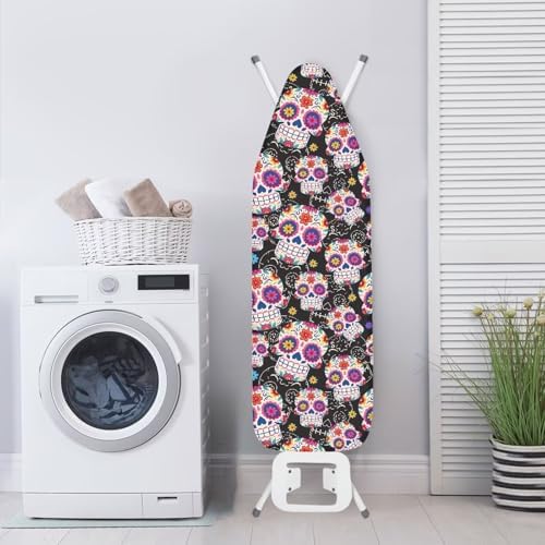 Halloween Ethnic Skull Ironing Board Cover, Boho Style Graffiti Skulls 15x54 - Image 3
