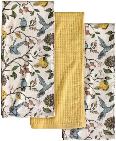 Miss Adola 3pcs 270GSM Cotton Kitchen Towels, Lemon Bird by MissAdola