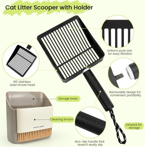 Cat Litter Scoop with Holder, Stainless Steel, Non-Slip Handle - Image 3