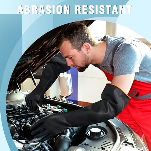 22" Chemical Resistant Gloves, Reusable Heavy Duty Long Rubber Glove, - Image 6