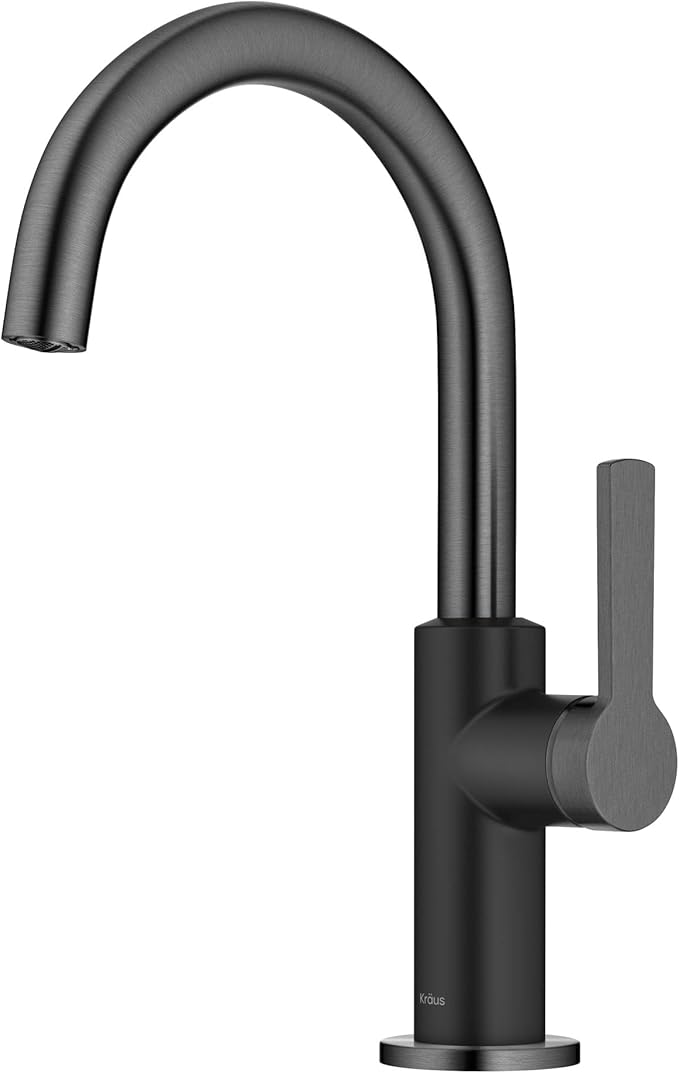 Kraus Oletto Single Handle Kitchen Bar Faucet in Matte Black/Spot Free Black - Image 13