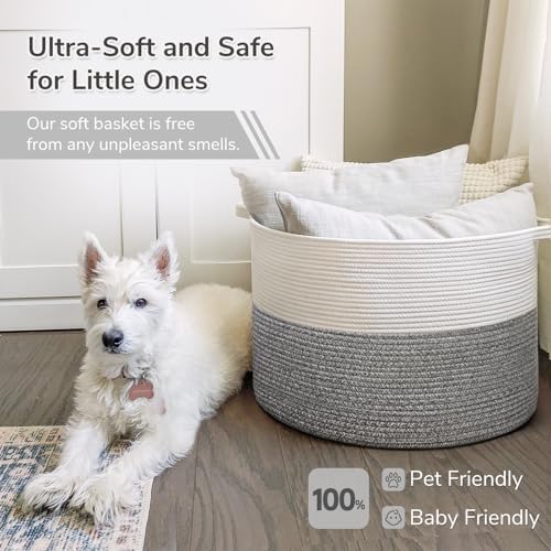 INDRESSME XXXLarge Woven Rope Blanket Basket Living Room Light Grey - Image 6