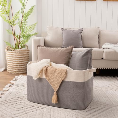 OIAHOMY Extra Large Blanket Basket, 95L Cotton Rope Woven Laundry Basket - Image 2