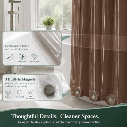 EHZNZIE Brown Shower Curtain Liner 72x72, PEVA Waterproof Bath Curtain - Image 5