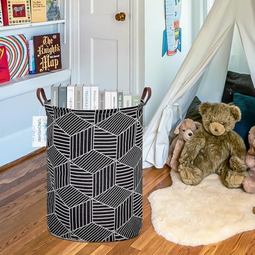 Round Laundry Basket Collapsible Storage Hamper Organizer Black diamond - Image 6