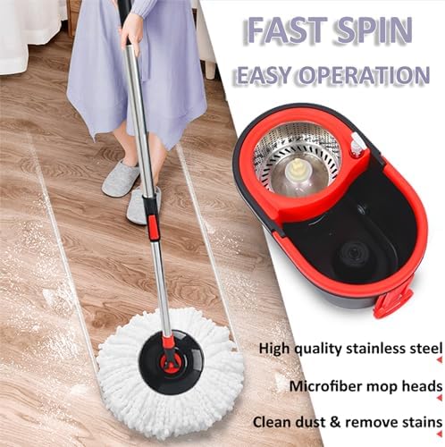 Spin Mop and Bucket with Wringer Set, 3 Mop Heads - Image 6