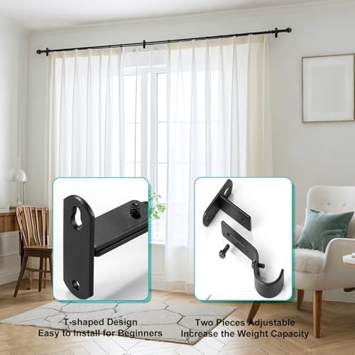 Adjustable Curtain Rod Brackets, Metal Window Drapery Rod Hanger Holders Hooks - Image 5