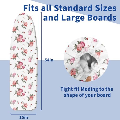 Ironing Board Cover and Pad, Thick Scorch Resistant Padding Pink Flowers Print - Image 4