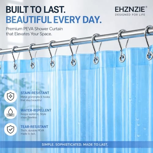 EHZNZIE Clear Blue Shower Curtain Liner 72x72, PEVA Waterproof Bath Curtain - Image 2