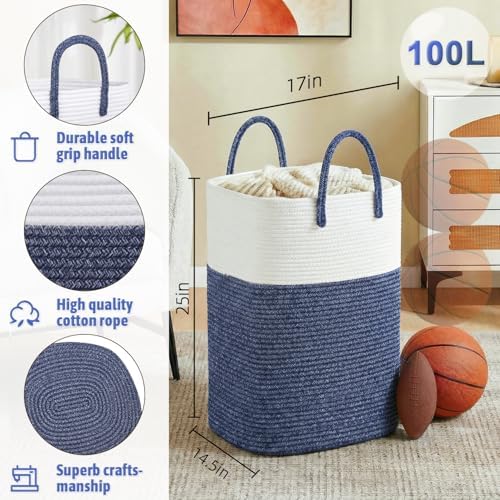 Laundry Basket, Woven Cotton Rope Laundry Hamper, Versatile Storage - Image 2