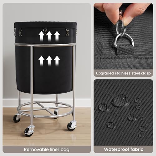 ELYKEN Laundry Basket with Wheels, Round Rolling Laundry Hamper - Image 6