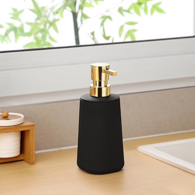 YAUKPH Small Soap Dispenser for Bathroom and Kitchen Matte Black and Gold | - Image 5