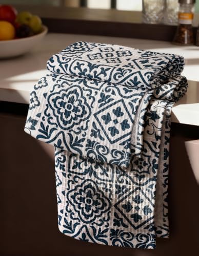 Miss Adola 370GSM Cotton Waffle Kitchen Towels, Block Print by MissAdola