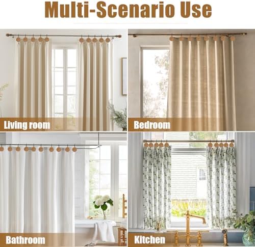 Shower Curtain Hooks, Wood Decorative Shower Curtain Rings, Modern Round Log - Image 5