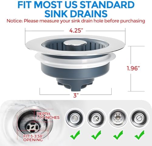 zaa 3 in 1 Kitchen Sink Stopper Strainer Basket Pop-Up Removable 2 Pack - Image 7