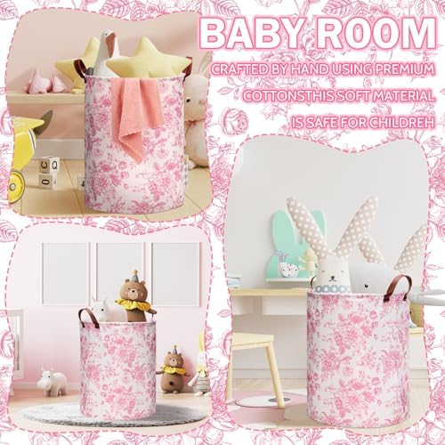 CroBlissful 2 Pcs Pink Floral Laundry Basket Coquette Storage Basket - Image 3