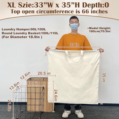 Canvas Laundry Bag 33"Wx 35"H, Extra Large Heavy Duty Hamper Liner, XL Beige - Image 2