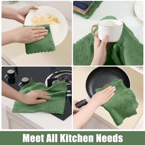 Homaxy Super Soft 12 Pack Kitchen Towels and Dishcloths Set, Grass Green - Image 5