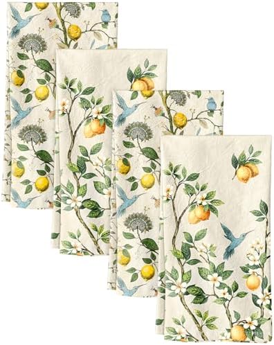 Miss Adola 150GSM Flour Sack Kitchen Towels Set of 4, Lemon Bird by MissAdola