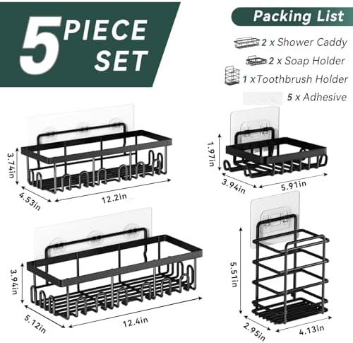 5-Pack Adhesive Shower Caddy for Bathroom & Home Decor Black - Image 4