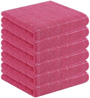 Homaxy 100% Cotton Terry Kitchen Towels, 6 Pack, Rose Red by Homaxy