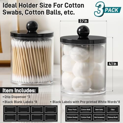 3 Pack Acrylic Qtip Holder Dispenser - Image 3