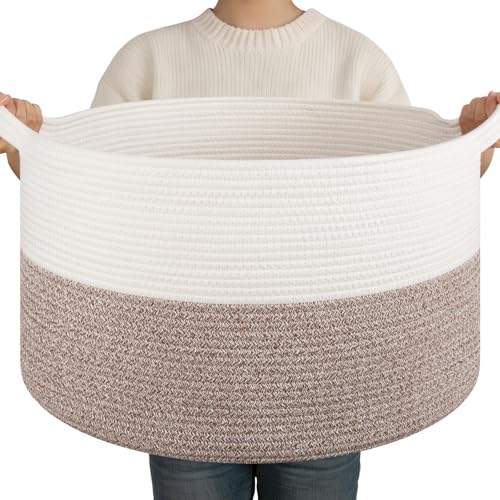 OIAHOMY Large Blanket Basket Living Room Cotton Rope Laundry Basket Brown by MasterofSpaceOptimization