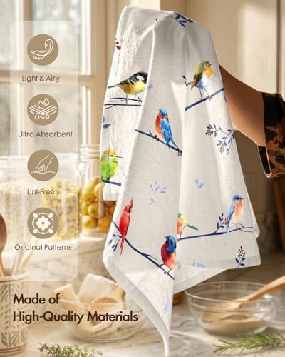 Miss Adola 150GSM Flour Sack Kitchen Towels Set of 2, Watercolor Bird - Image 3