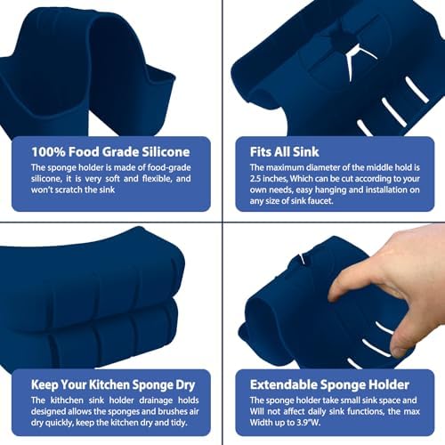 Sponge Holder for Kitchen Sink, Silicone Sink Saddle Caddy Organizer Rack - Image 3