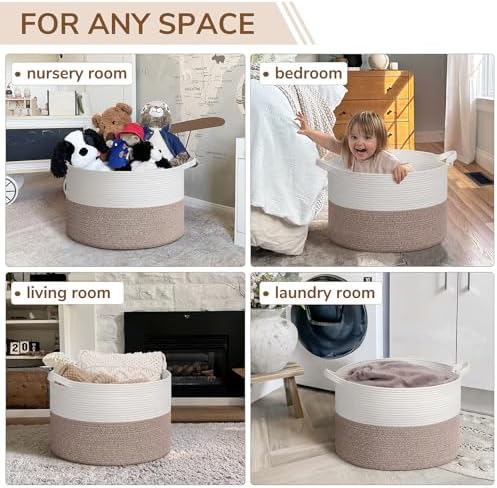 INDRESSME Large Woven Rope Blanket Basket Living Room Brown - Image 4
