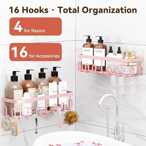 YASONIC Shower Caddy Adhesive, Rustproof Shower Organizer, Wall Shower Rack - Image 2