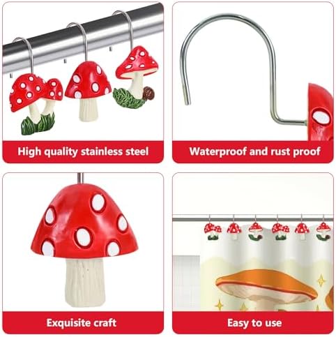 12-Piece Mushroom Shower Curtain Hooks - Image 4