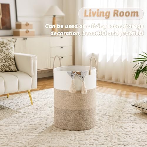 Artfeel Laundry Basket, Woven Cotton Rope Laundry Hamper, 80L - Image 5
