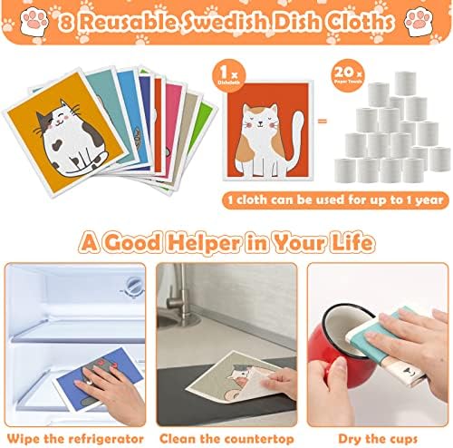 Lucomb Reusable Swedish Kitchen Dish Cloths, 8 Pack Replace Paper Towels Quick - Image 4