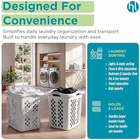Home Logic 2 Bushel Plastic Laundry Basket Lamper, Large Laundry Hamper - Image 4