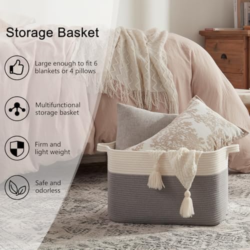 OIAHOMY Large Blanket Basket, 65L Cotton Rope Woven Laundry Basket, Toy Bin - Image 6
