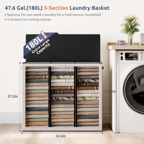 SOLEDI Large Laundry hamper 3 Section - Image 2