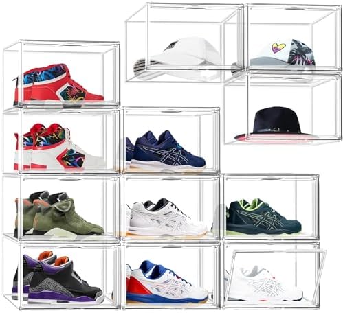 12 Pack Drop-Front Clear Acrylic Shoe Organizer, Fits Shoe Box Size 13 by Unknown