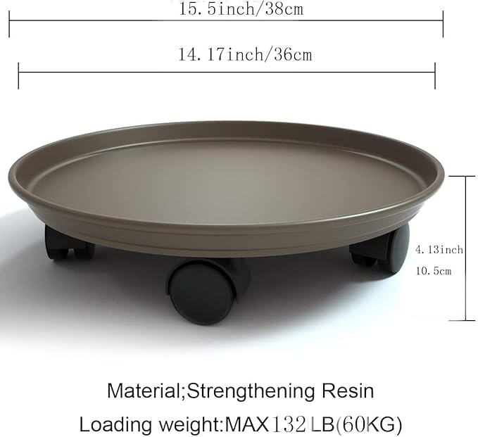 2 Pack Plant Caddy With Wheels,Plant Rollers With Wheels, Round Potted Rolling Plant Stands With Wheels Heavy Duty Flower Pot Rack on Rollers Dolly Trolley Saucer Tray Pallet Plant Dolly (15.5inch, Brown)