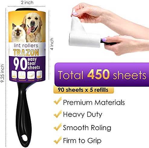Lint Rollers Value Pack of 450 Sheets / 5 Refills, Sticky Roller, Lint Remover - Image 2