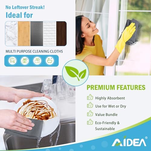AIDEA Microfiber Cleaning Cloth Grey 12PK, Microfiber Towels, 11.5×11.5" - Image 6