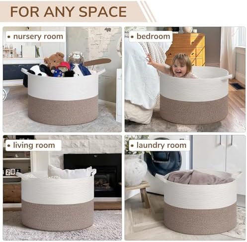 INDRESSME 115L Extra Large Woven Rope Blanket Basket Living Room - Image 4