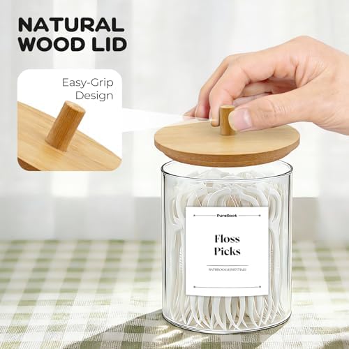4 Pack Glass Qtip Holder with Bamboo Lids, 10 oz Apothecary Jars - Image 2