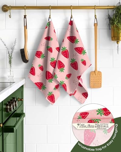 Miss Adola 150GSM Flour Sack Kitchen Towels Set of 2, Line Strawberry - Image 3