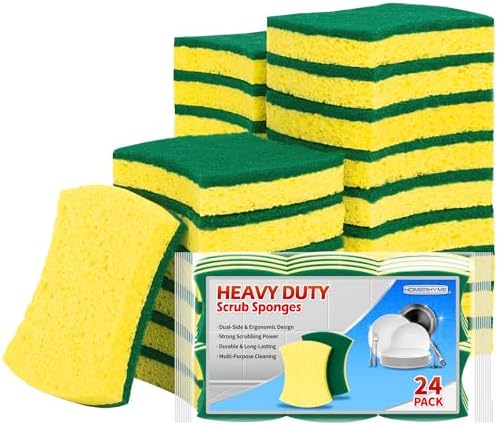 Heavy Duty Scrub Sponge 24 Pack, Eco Cellulose Kitchen Dish Sponge Multipurpose by HOMERHYME