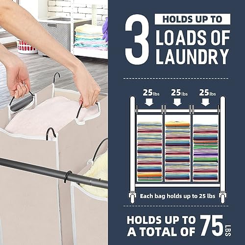 STO STO Laundry Sorter 3 Section, 3 Bag Clothes Hamper, Rolling Laundry Cart - Image 4