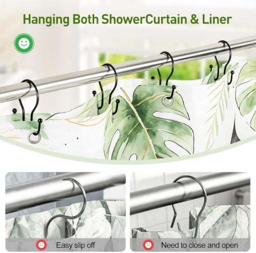 Resze 12PCS Shower Curtain Hooks, Sturdy Metal Black Shower Curtain Rings - Image 4